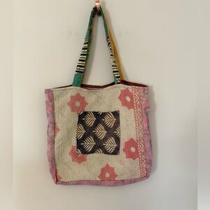 Kantha quilt pattern shoulder tote bag. Farmers market/ hippie.